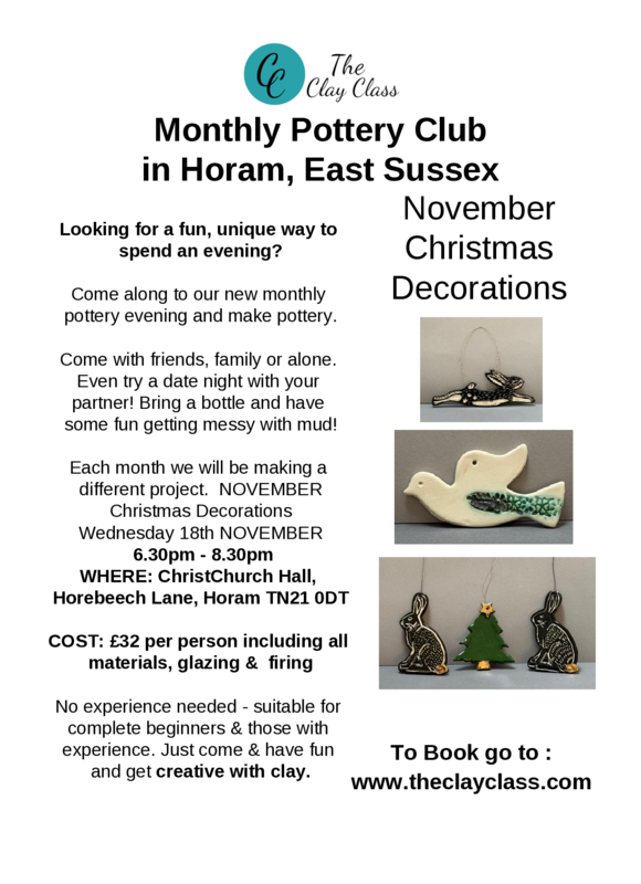 Monthly Pottery Club - November- Christmas Decorations