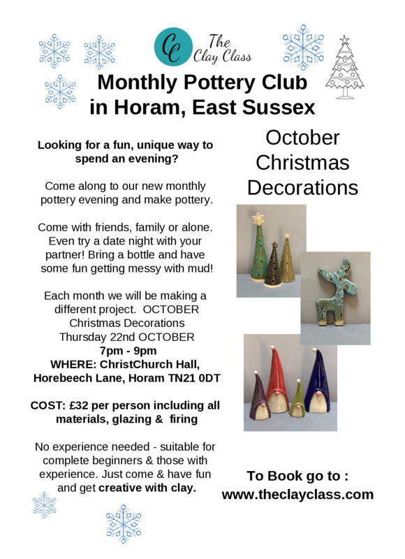 Monthly Pottery Club - October- Chrsitmas Decorations