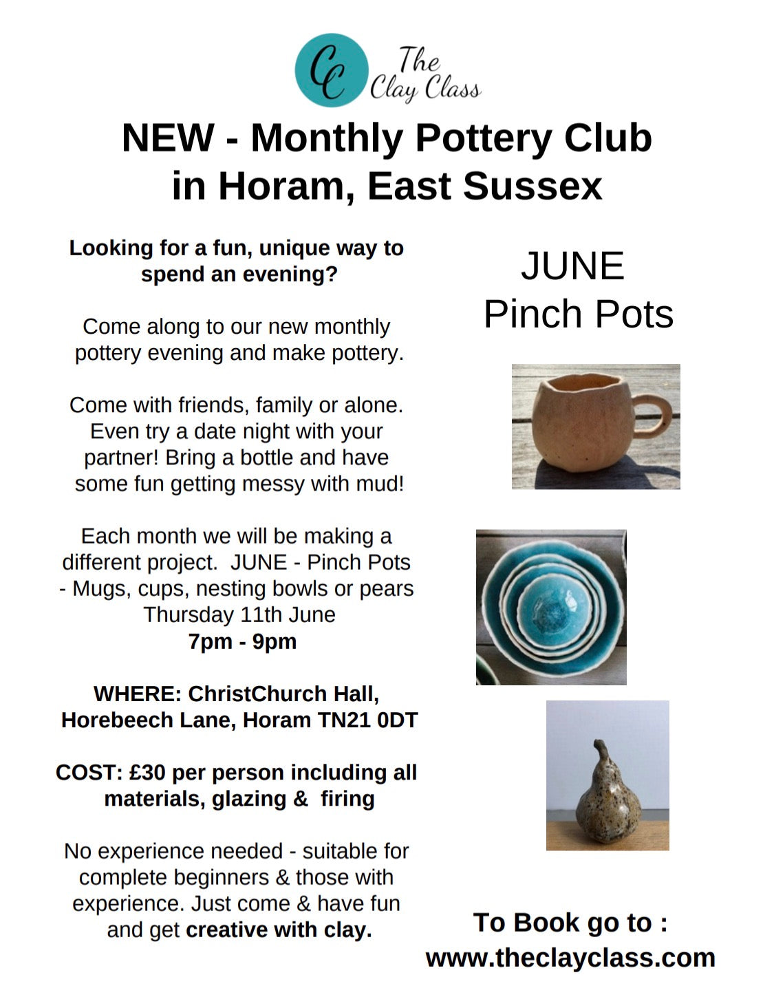 Monthly Pottery Club - June- Pinch Pots